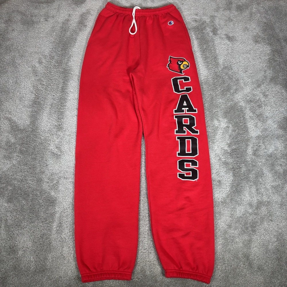 Louisville Cardinals Jogger Sweatpants Mens S Red Fleece Logo Spellout Champion